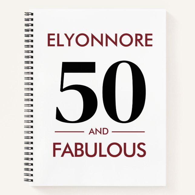 Custom Name Modern 50 And Fabulous Cherry Wine  Notebook (Front)