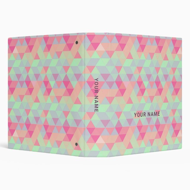 Custom Name Modern Abstract Geometric Pink Cute Binder (Background)