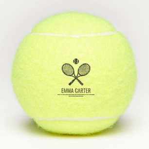 Custom Name Modern Crossed Racquet Tennis Ball
