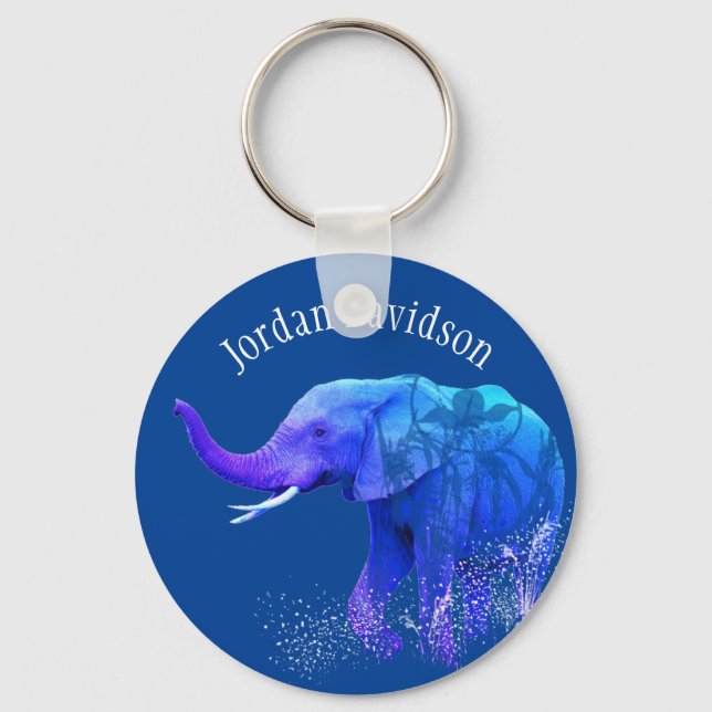 Custom Name Modern Elephant Animal Digital Art Keychain (Front)