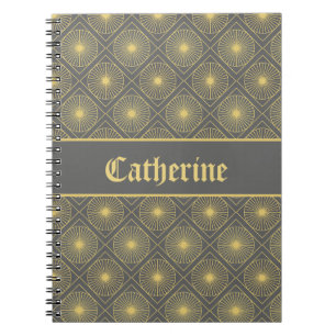 Custom Name Modern Geometric Pastel Gray & Yellow Notebook