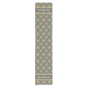 Custom Name Modern Geometric Pastel Gray & Yellow Short Table Runner
