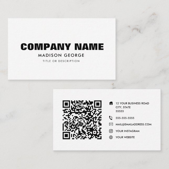 Custom name modern minimalist social media QR code Business Card (Front/Back)