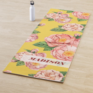 Custom Name    Modern Peonies Floral Pattern Yoga Mat