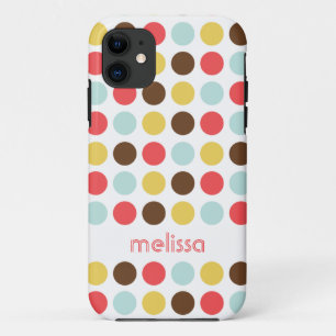 Custom name modern polka dot colourful pattern iPhone 11 case