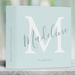 Custom Name Modern Script Aqua Blue Monogram Binder<br><div class="desc">Your custom name,  monogram,  and additional text below and on spine in modern script calligraphy combined with chic typography in this trendy chic personal design on a 3 ring binder in aqua blue.</div>