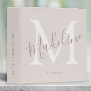 Custom Name Modern Script Blush Pink Monogram Binder