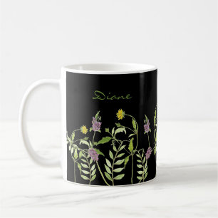 Custom name modern trendy watercolor botanical coffee mug