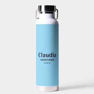 Custom Name Modern Wedding Baby Blue Water Bottle