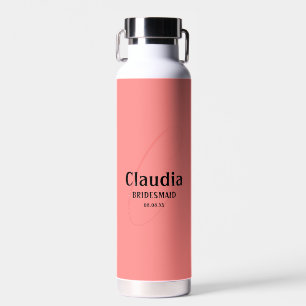 Custom Name Modern Wedding Coral Water Bottle