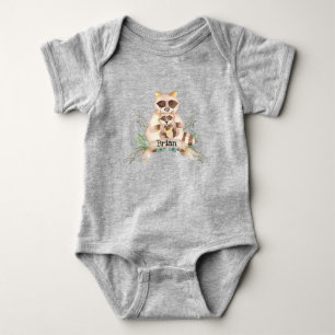 Custom Name Mom Baby Raccoon Baby Bodysuit