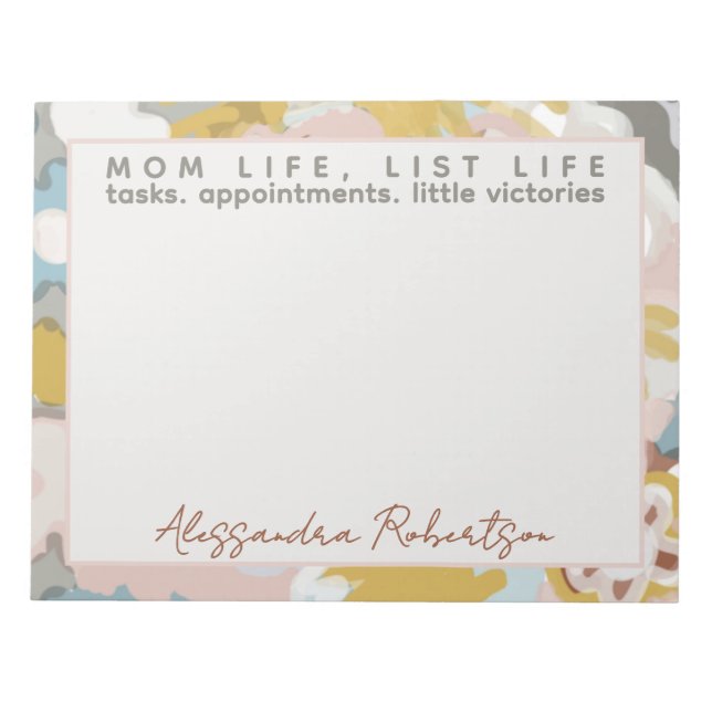Custom Name Mom Life List Pastel Hand painted  Notepad (Front)