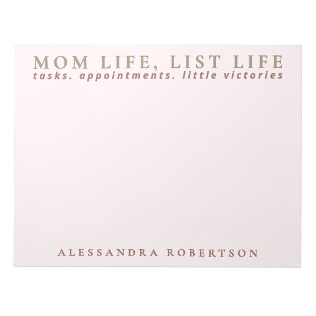 Custom Name Mom List Life Pastel Pink Minimalist  Notepad (Front)