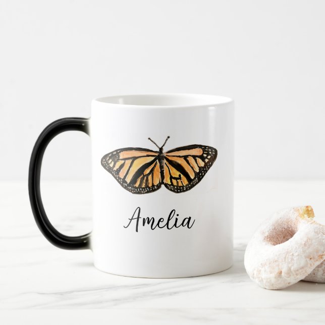 Custom Name Monarch Butterfly Painting Insect Magic Mug (With Donut)