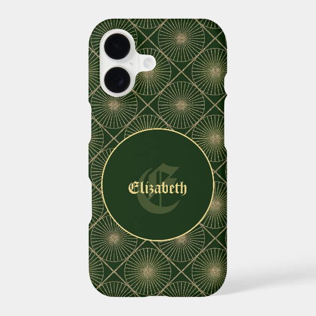 Custom Name & Monogram Art Deco Teal & Gold Case-M (Back)