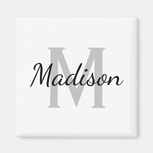 Custom name monogram black and white square 2 inch magnet