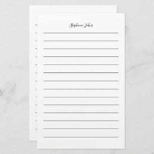 Custom Name Monogram Black Lines White Simple Stationery