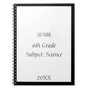 Custom Name Monogram Black White Custom School Notebook