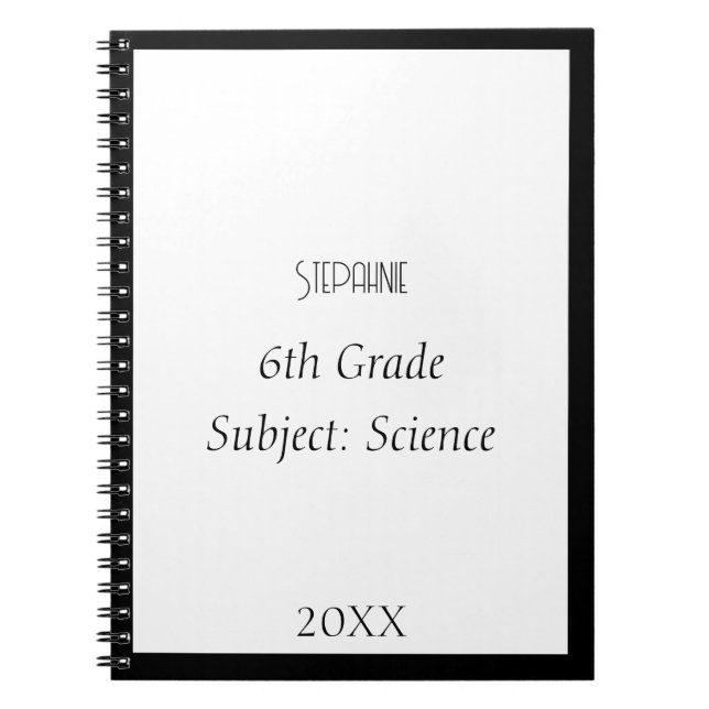 Custom Name Monogram Black White Custom School Notebook (Front)