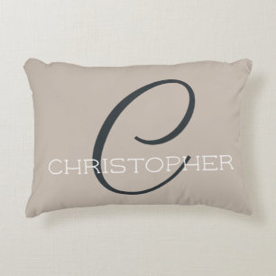 Custom Name Monogram C Initial Neutral Taupe Tan Accent Pillow