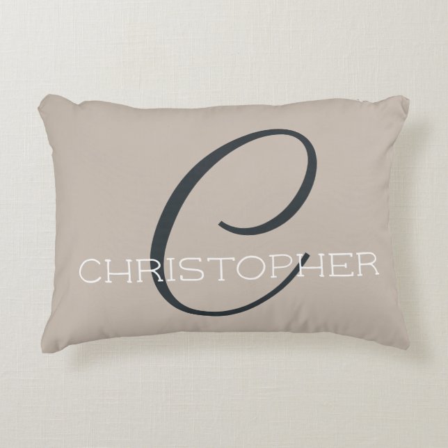 Custom Name Monogram C Initial Neutral Taupe Tan Accent Pillow (Front)