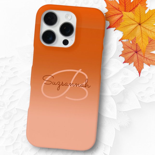 Custom Name Monogram Cantaloupe Orange Ombre iPhone Case (monogram name template phone case)