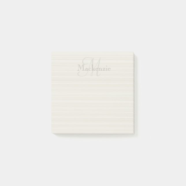 Custom Name Monogram Champagne White Stripes Post-it Notes (Front)