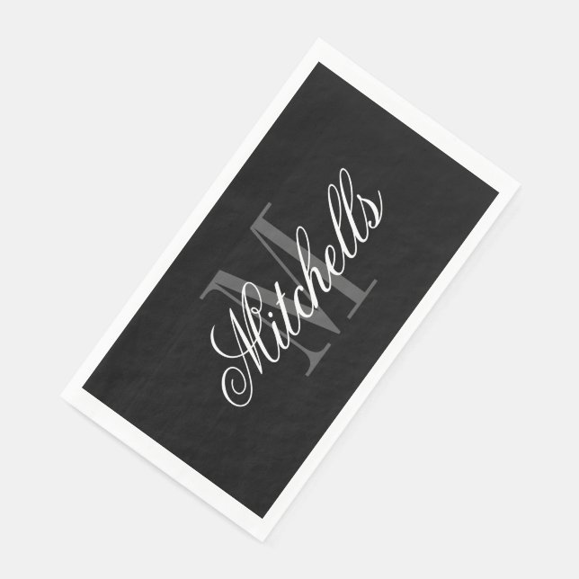 Custom name monogram chic black and white napkin (Corner)