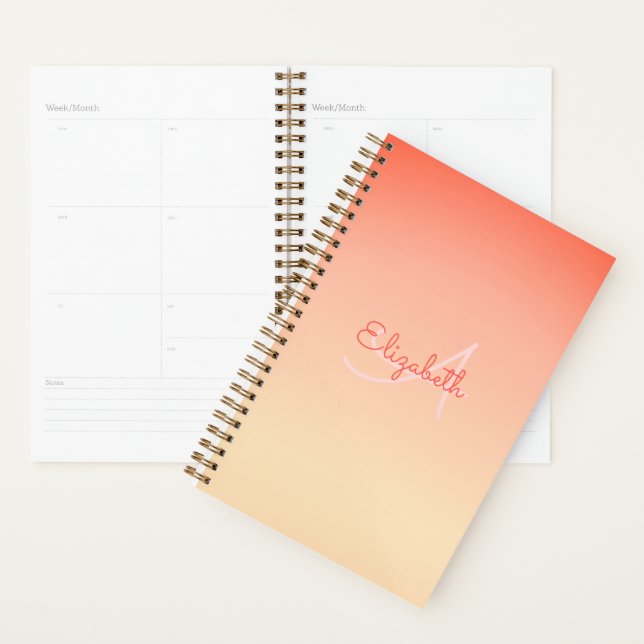 Custom Name Monogram Coral Ombre Pastel Yellow Planner (Display)