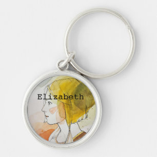 Custom name monogram cute adorable watercolor chic keychain