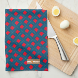 Custom name monogram diamonds navy blue red kitchen towel