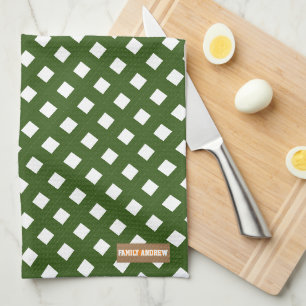 Custom name monogram diamonds stylish green white kitchen towel