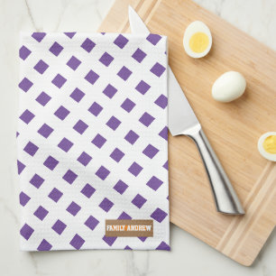 Custom name monogram diamonds white purple stylish kitchen towel