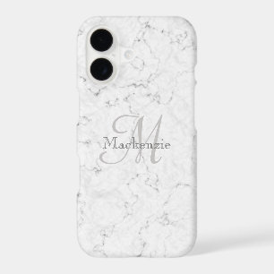Custom Name Monogram Elegant Marble White Grey