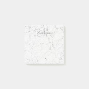 Custom Name Monogram Elegant Marble White Grey Post-it Notes