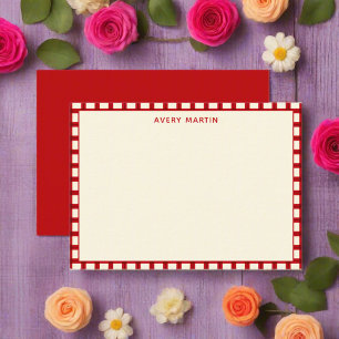 Custom Name Monogram Gingham Red Feminine  Card