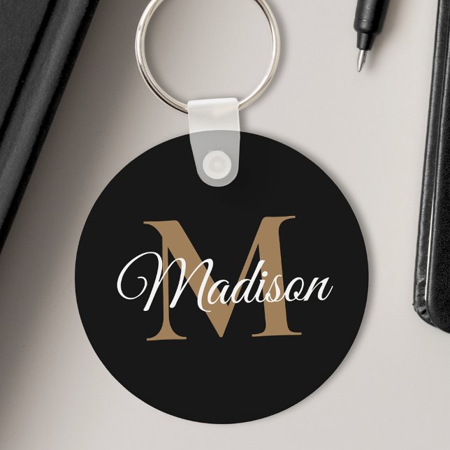 Custom Name Monogram Handwriting Script Black Keychain (Creator Uploaded)