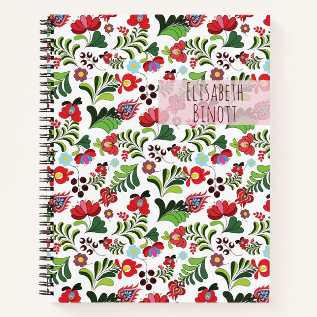 Custom Name Monogram Kalocsa Matyo Pattern Trendy  Notebook (Front)