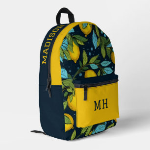 Custom Name & Monogram Lemon Pattern Printed Backpack