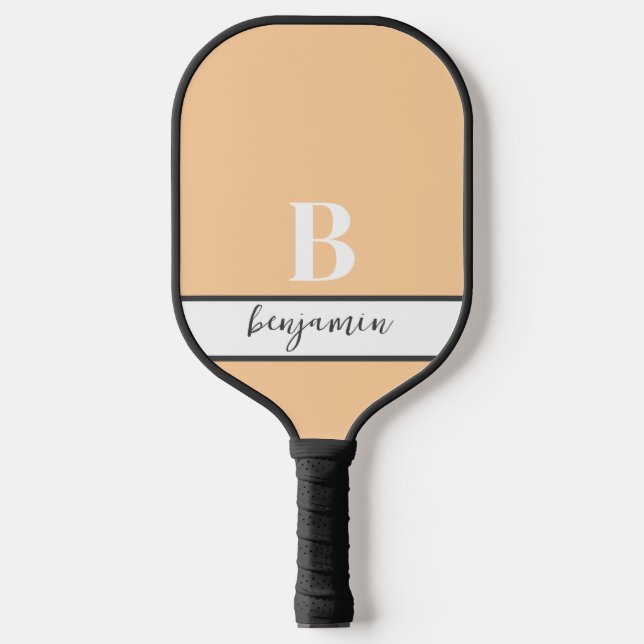 Custom Name Monogram Light Peach Pickleball Paddle (Front)