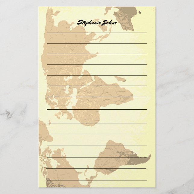 Custom Name Monogram Lined World Map Image Stationery (Front)