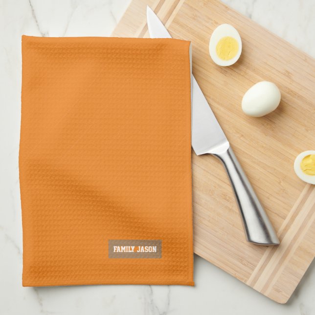Custom name monogram modern orange stylish cute kitchen towel (Quarter Fold)
