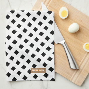 Custom name monogram modern pattern black white kitchen towel