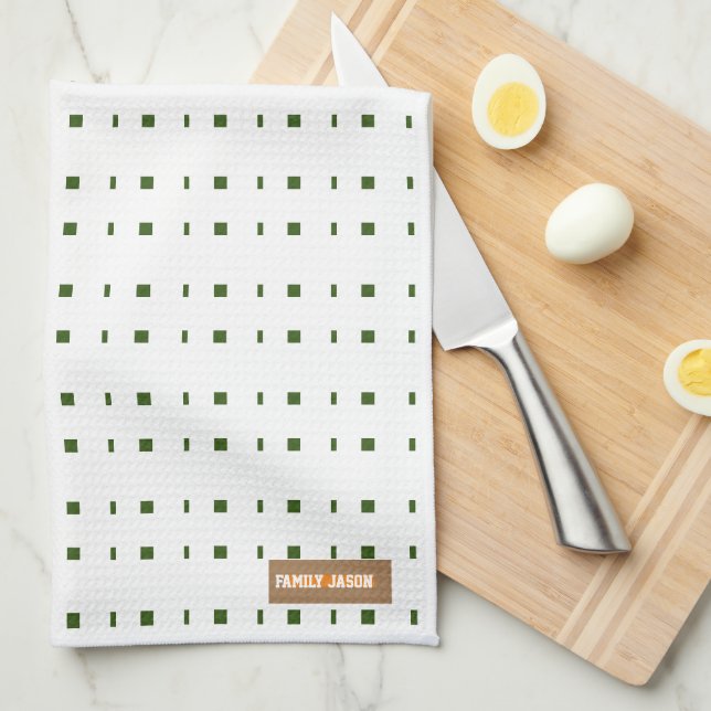 Custom name monogram modern pattern white green  kitchen towel (Quarter Fold)