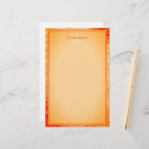 Custom Name Monogram  Orange Texture Border Stationery