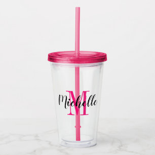 Custom name monogram pink acrylic tumbler glasses