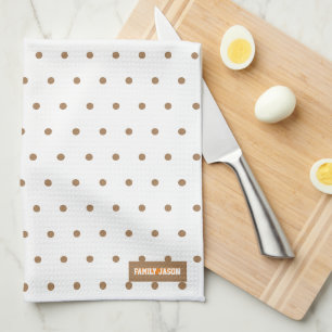 Custom name monogram polka dots white brown summer kitchen towel