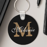 Custom Name Monogram Pretty Classy Script Black Keychain<br><div class="desc">Create your own personalized black round keychain with your custom pretty calligraphy script name and monogram.</div>