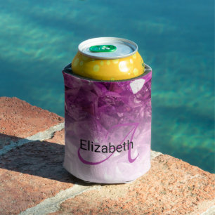 Custom Name Monogram Purple Ombre Crystals Can Cooler