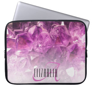 Custom Name Monogram Purple Ombre Crystals Laptop Sleeve